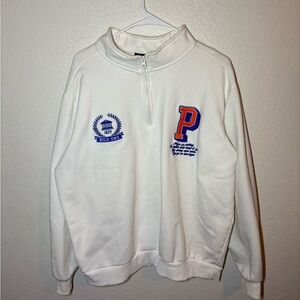 PacSun White Zip-Up Sweater with Blue and Orange Details